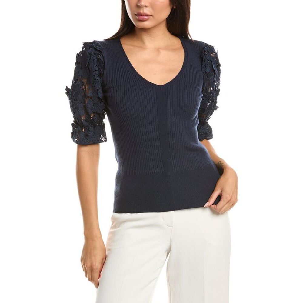 T Tahari Womens Lace Blouson Pullover